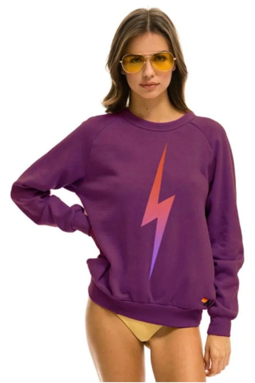AVIATOR NATION Unisex Bolt Fade Relaxed Sweatshirt in Purple Orange